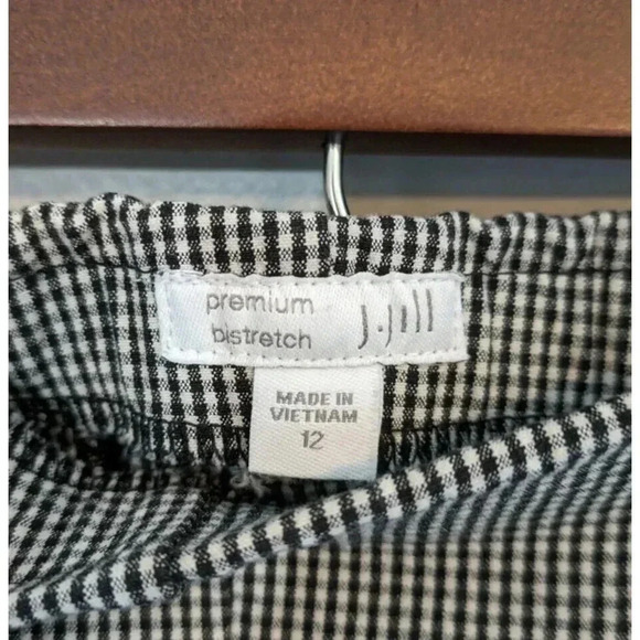 J Jill Premium Bi Stretch Gingham Check Crop Pants Size 12 Pull On Black White - Picture 6 of 6